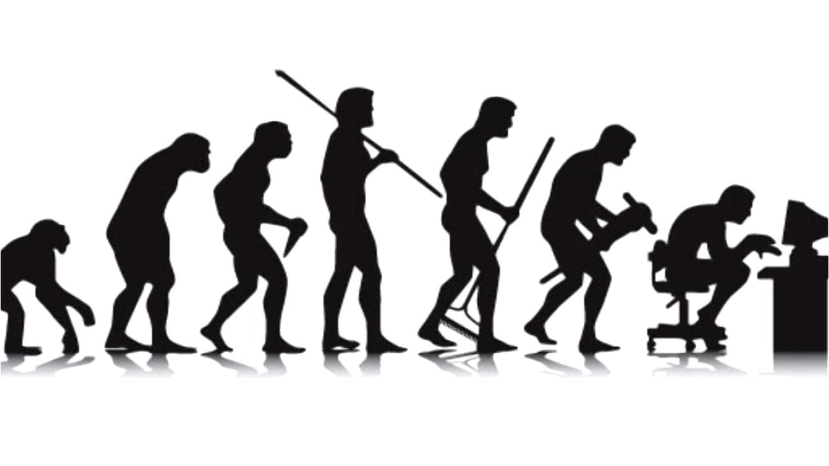 Black silhouettes show a progression from walking to cycling on an exercise bike