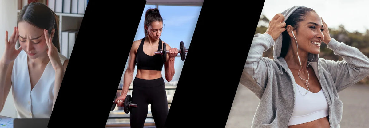 Three images of people exercising and recovering
