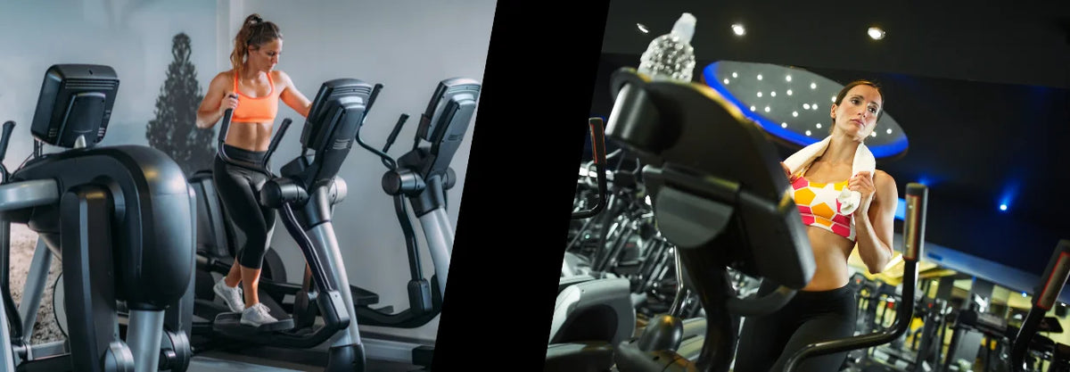 Twee mensen trainen op cardioapparaten in een fitnessruimte