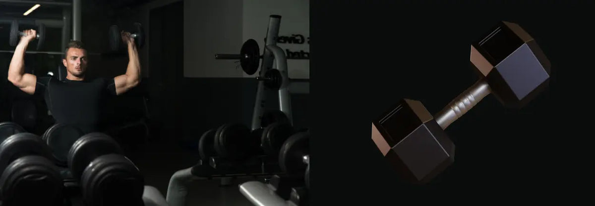 Woman pressing dumbbells overhead in a gym