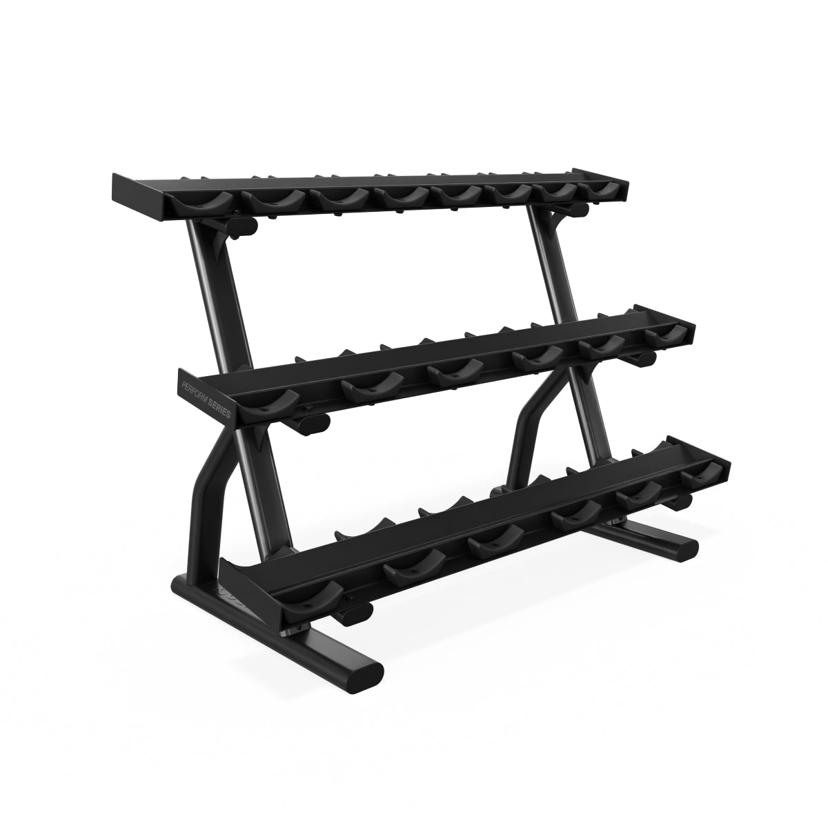Centr x Hyrox dumbbell rek voor 10 paar, schuin vooraanzicht