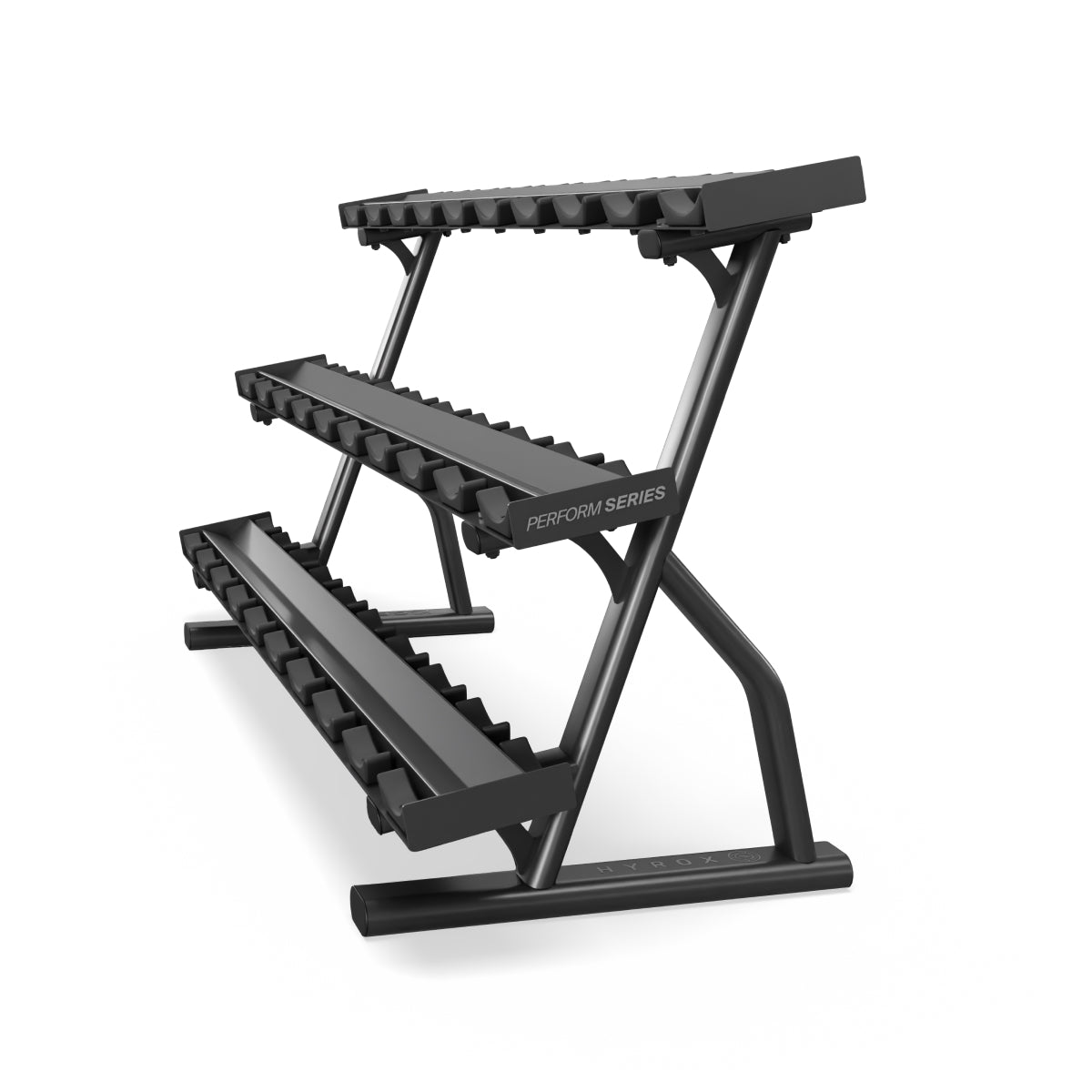 Schuin zijaanzicht van het dumbbell rek voor 15 paar