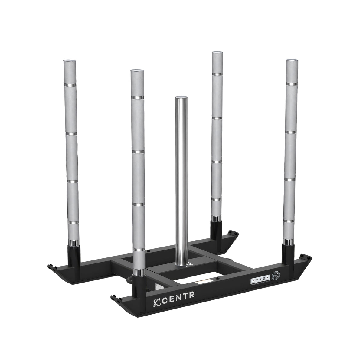 Centr x Hyrox Official Competition Power Sled met vier hoekpalen en middenpaal