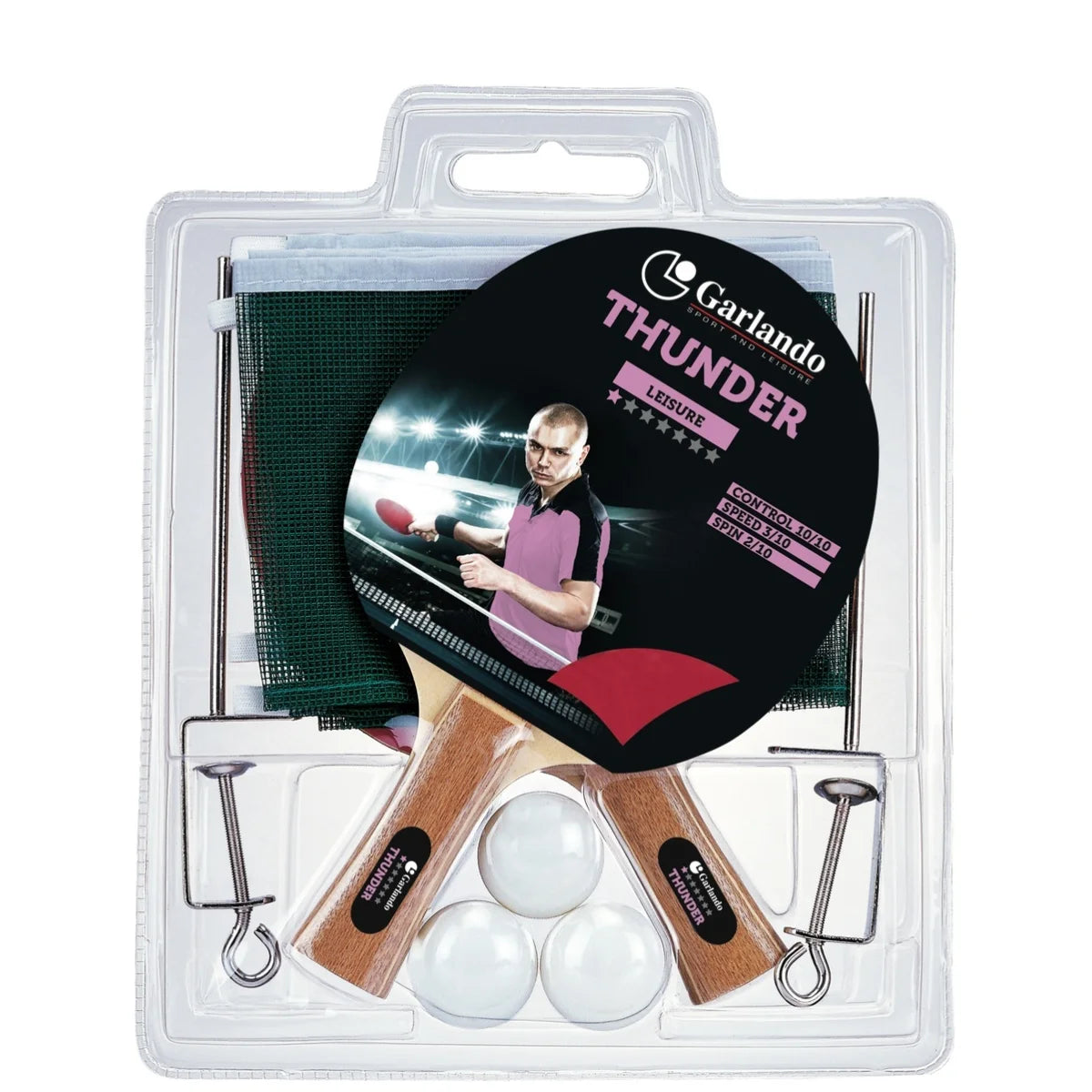 Garlando Thunder Plus - Set met 2 Bats - 3 Pingpong ballen - Net en Palen