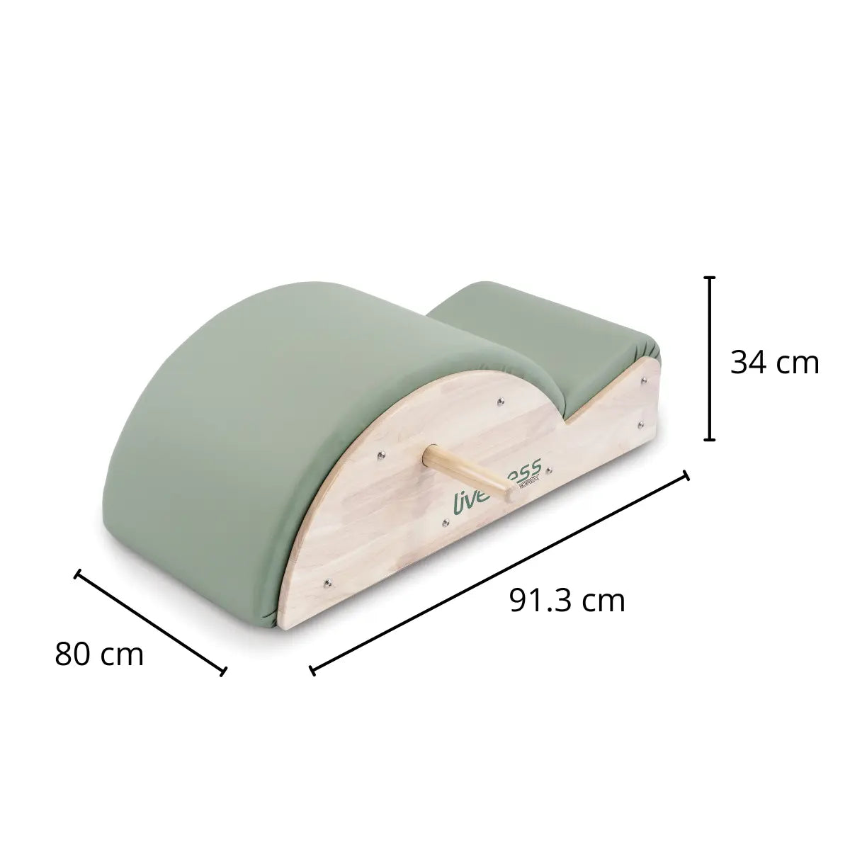 Maattekening van een Spine Corrector met markeringen van 34 cm, 80 cm en 91,3 cm.