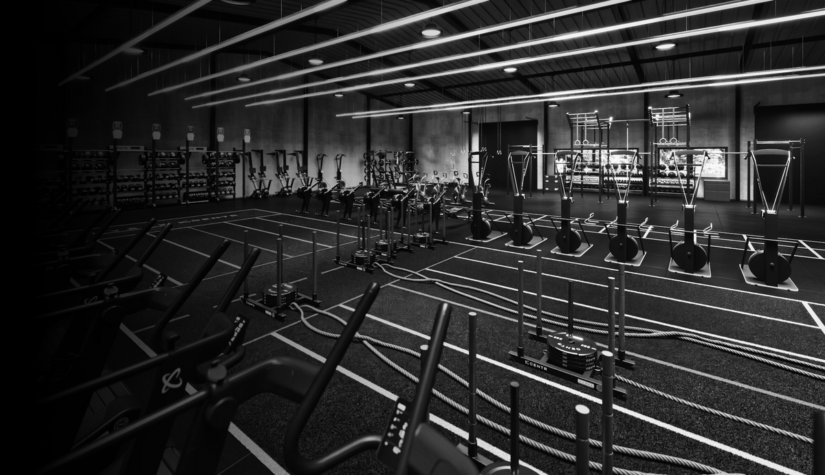 Panoramische visualisatie van een HYROX Training Zone