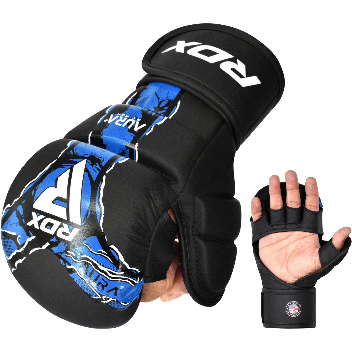 RDX Sports Grappling Handschoenen Shooter Aura F17 Zwart met Blauw