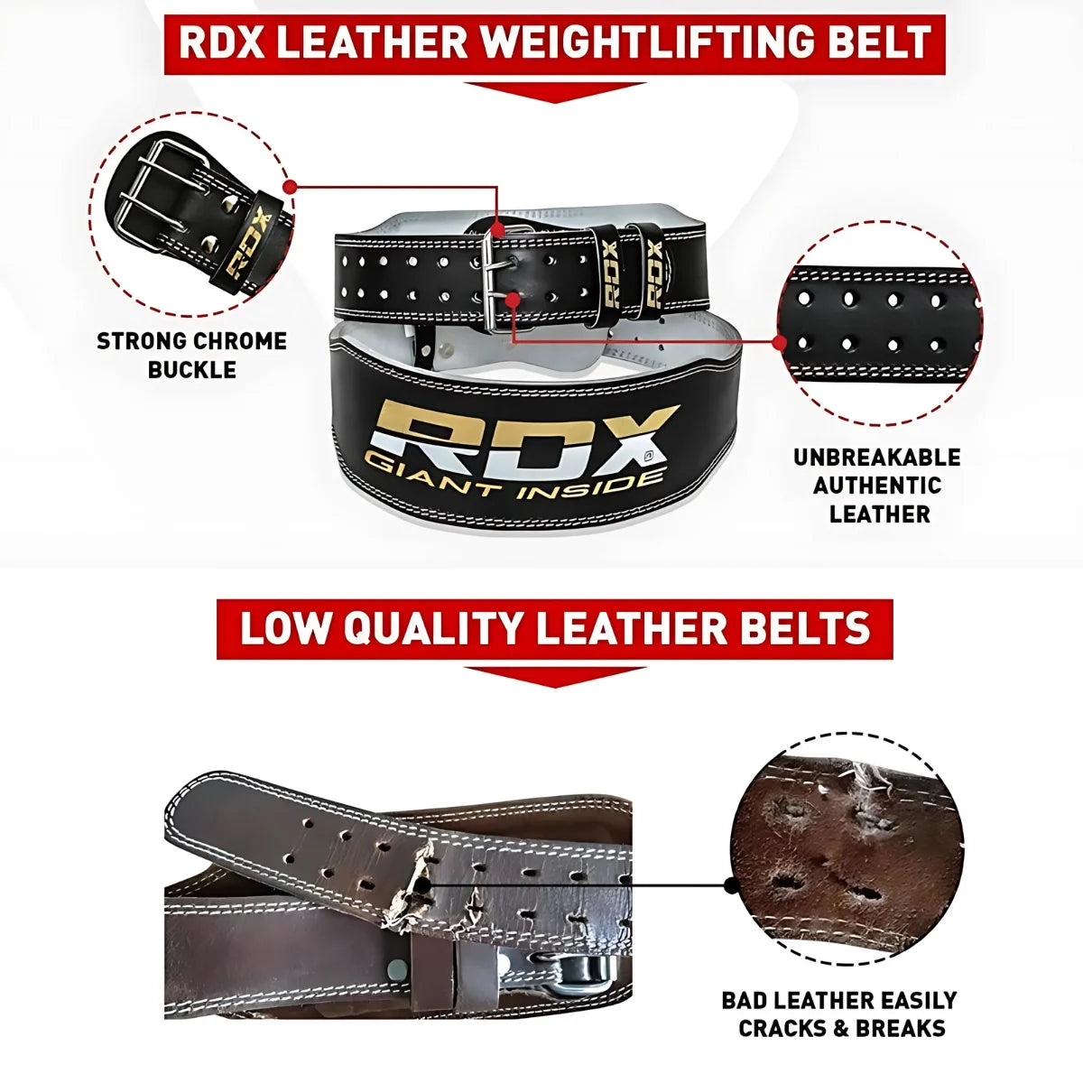 RDX Sports Gym Lederen Gewichtenhef Riem