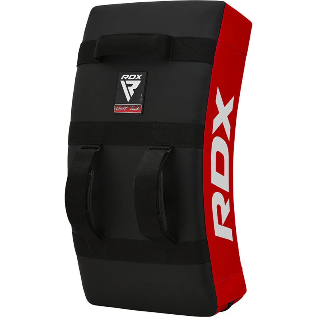 Achterzijde van een zwart-rode RDX-kickpad met twee zwarte handgrepen en een RDX-label.