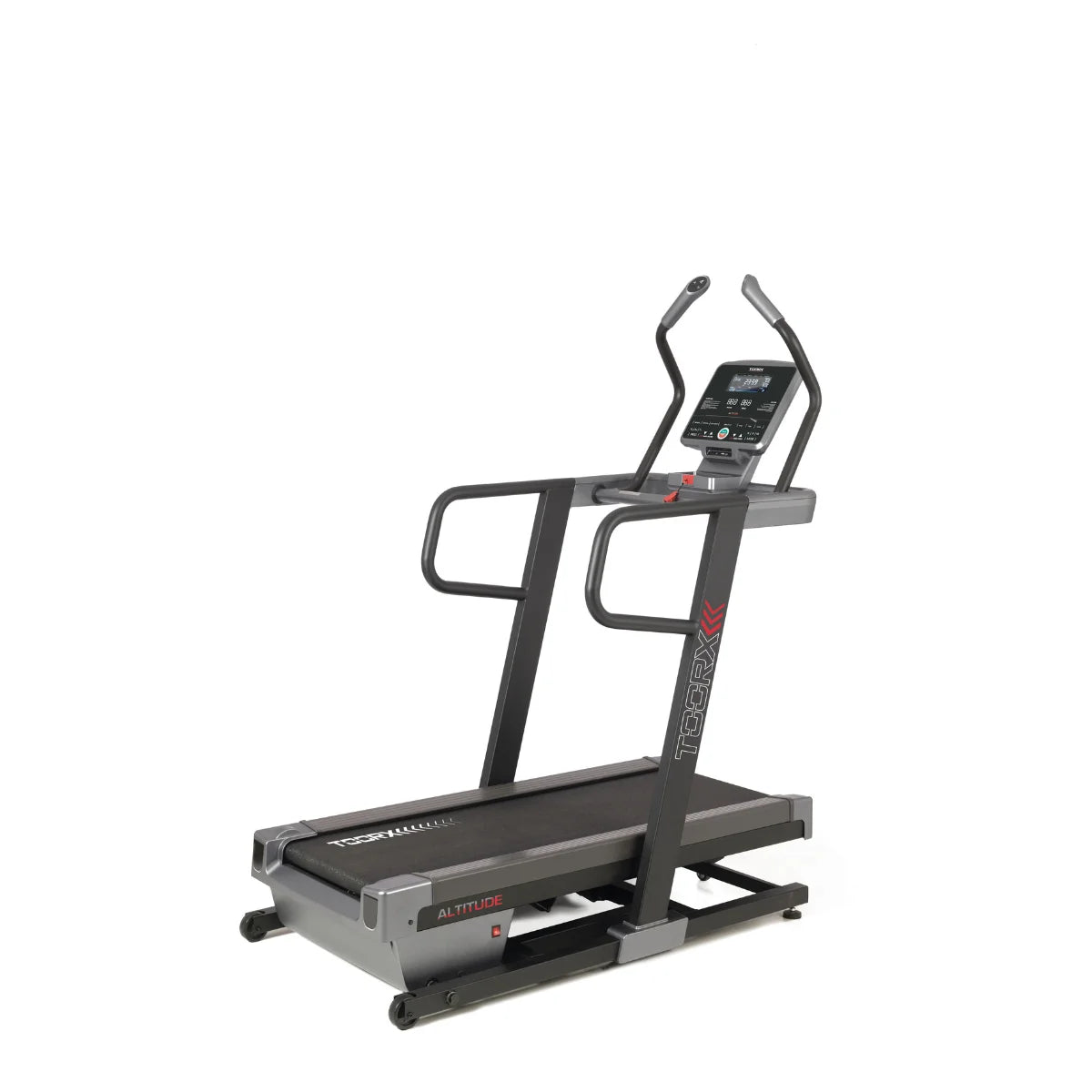 Toorx Fitness Altitude-loopband met hellend loopvlak en bedieningsdisplay, schuin van voren