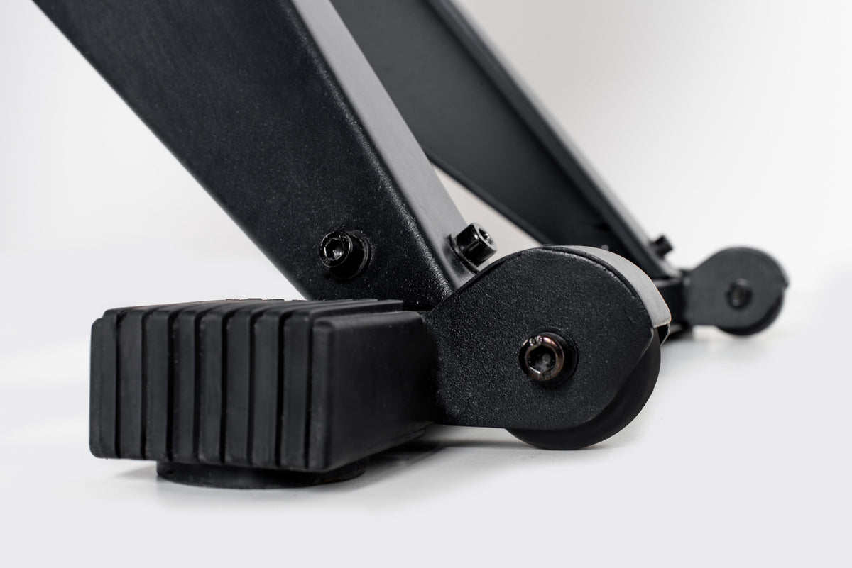 Close-up van de achterste steunvoet van de Toorx RWX AIR CROSS
