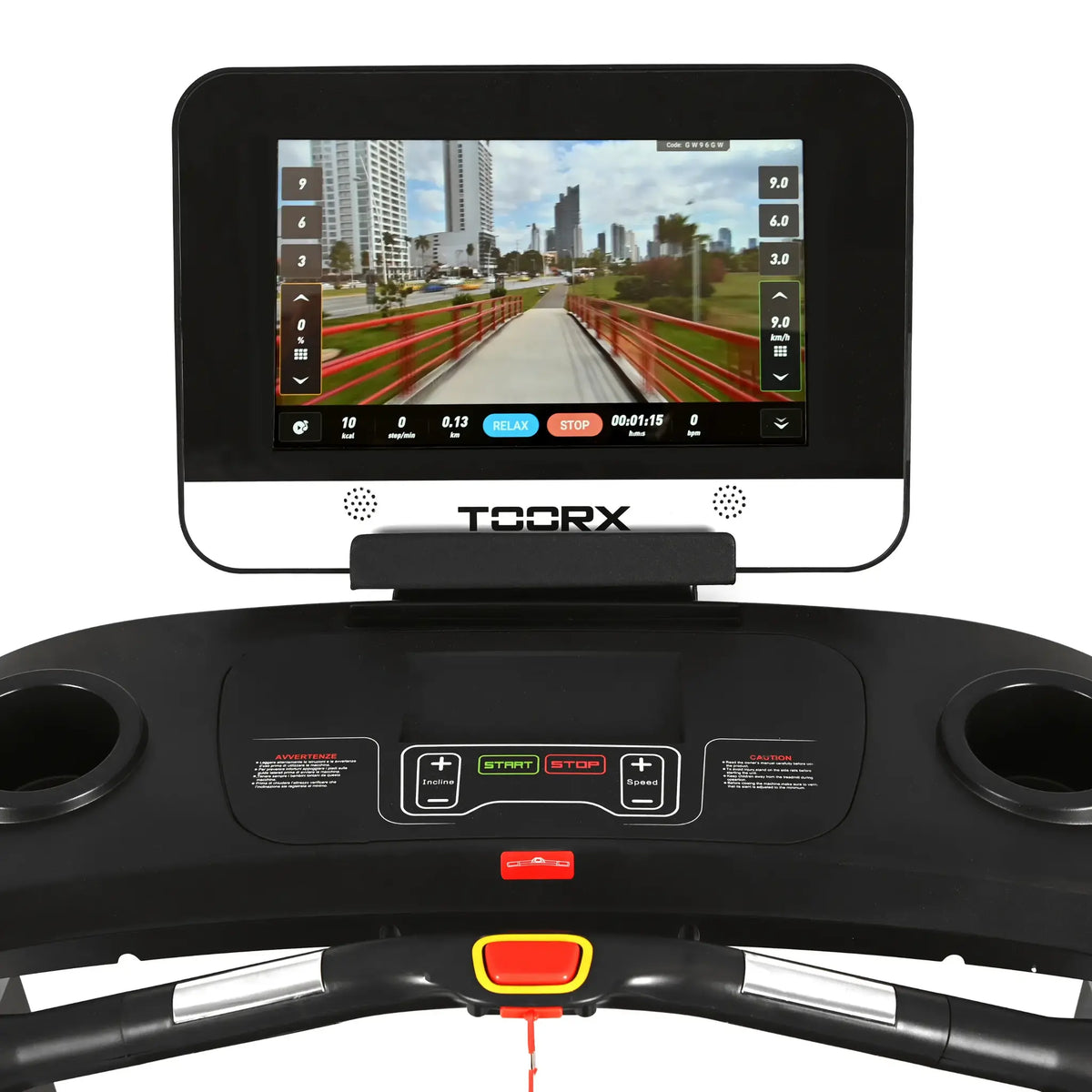 Close-up van het touchscreen en bedieningspaneel van de Toorx TRX-3500-TFT